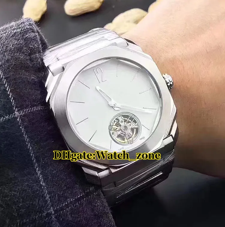 Octo Finissimo Tourbillon 102138 102346 Automatic Mens Watch White Dial Silver Case Stainless Steel Bracelet Gents Wristwatches