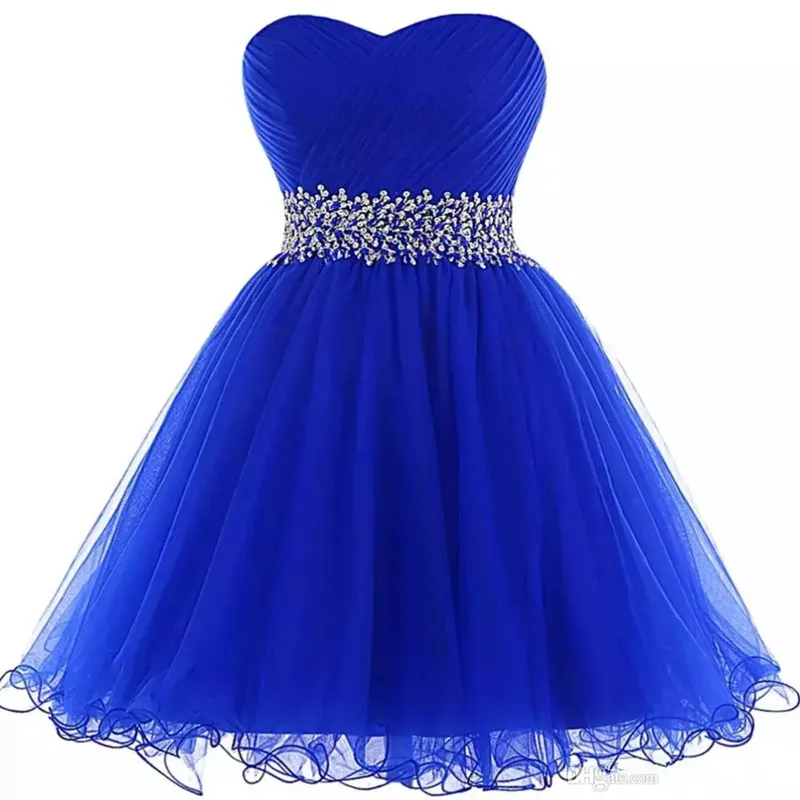 Mooie Sweetheart Baljurk Homecoming Jurken Royal Blue Korte Prom-jurken Nieuwe vrouwen feestjurk met ruches