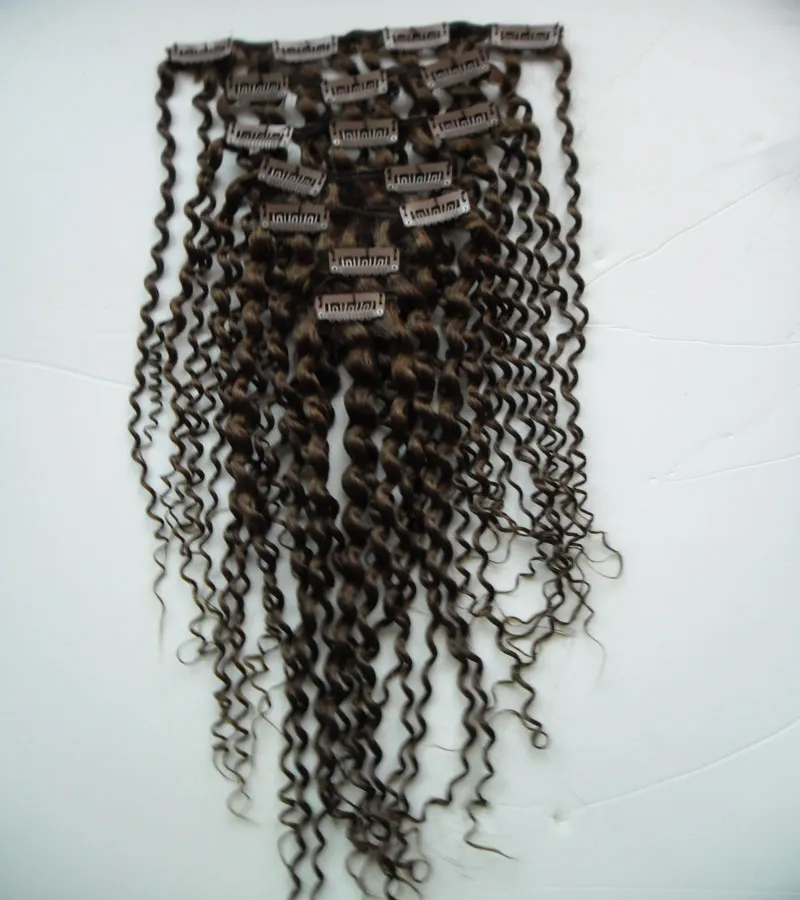 Clip nelle estensioni dei capelli 100g clip nell'estensione dei capelli afro Clip brasiliana nelle estensioni dei capelli umani Testa piena 9 pezzi / set 100G