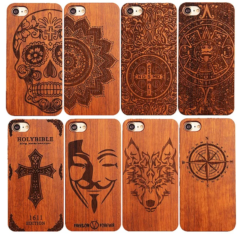 Retro Nature Wood Engraved Phone Cases for iPhone 11 12 13 14 15 Pro Max Samsung Note 10 S20 Sock Slim Bumper PC Hard Protective Cover