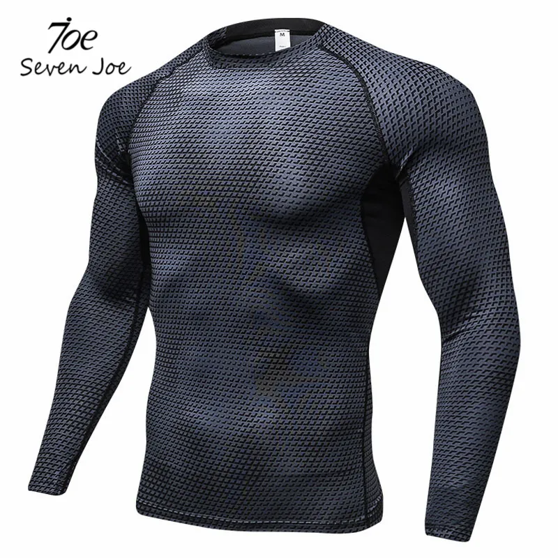 Siedem Joe Nowa koszula kompresyjna Długie rękawy Koszulka Siłownie Odzież Fitness Drukuj Szybkie Suche Kulturystyka CrossFit Lycra Topy