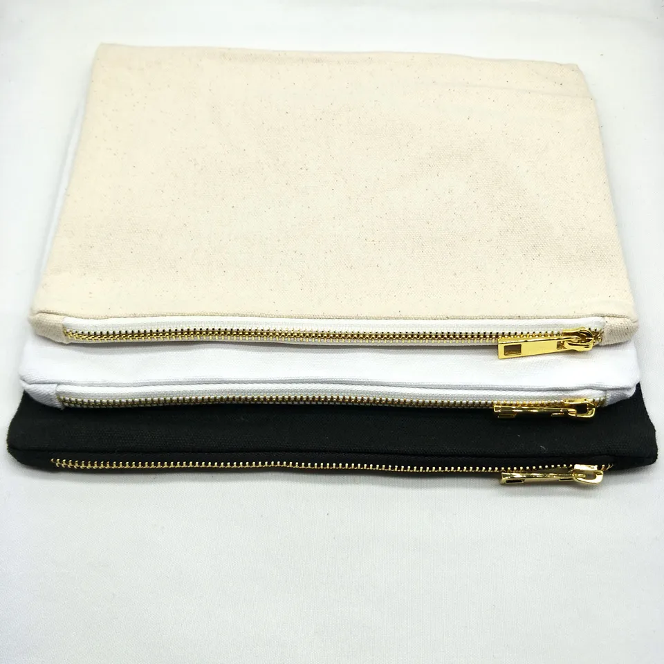 7x10in em branco saco de lona de algodão com a composição de revestimento de cor correspondente e bolsa de higiene dourado zip preto / branco / marfim algodão saco cosmético DHL livre