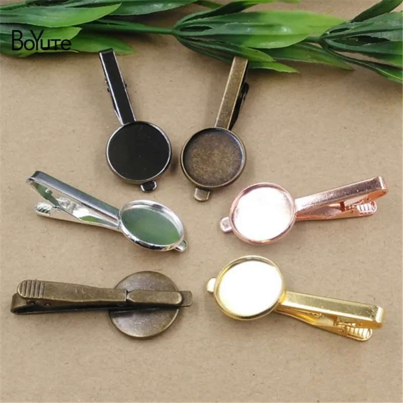 BoYuTe, 10 Uds., Clip de corbata Diy de cobre antiguo, bandeja de bisel en blanco, redondo, 16MM, 18MM, 20MM, ajuste de Base de cabujón, hallazgos de joyería