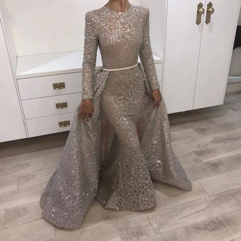 Formal Muslim Mermaid Dresses Turkish Arabic Dubai Bling Unique Fabric Evening Gowns Dress for Weddings