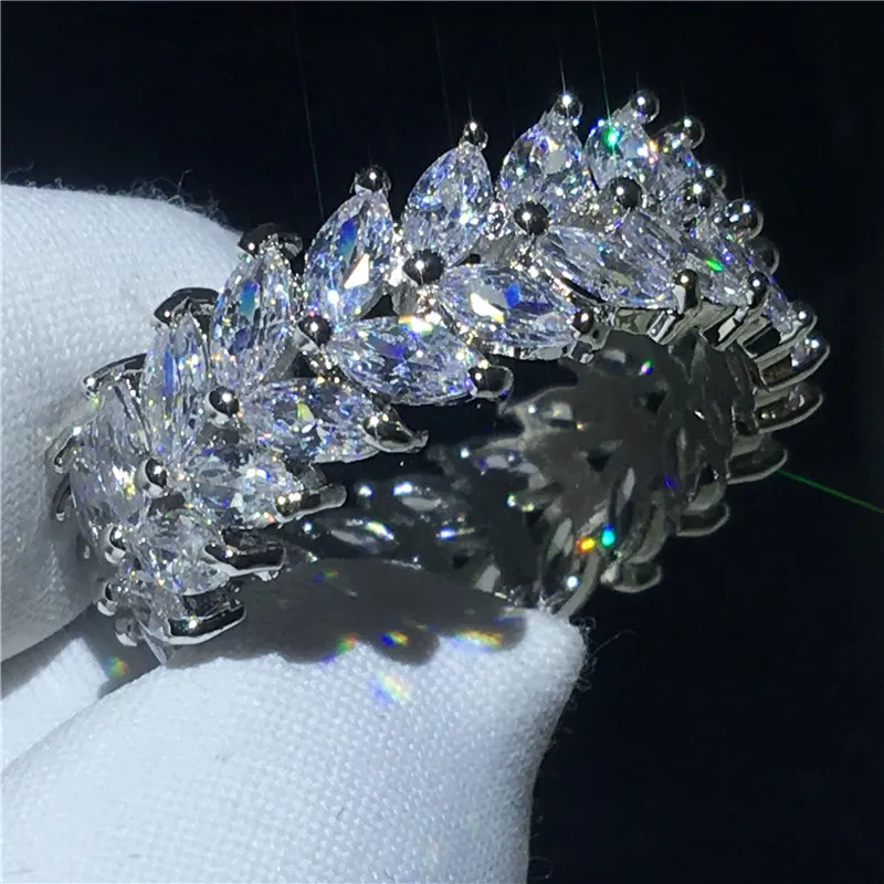 Fashion Flower ring 5A Clear Cz Stone White Gold Filled Engagement wedding band ring for women Bridal Finger Jewelry