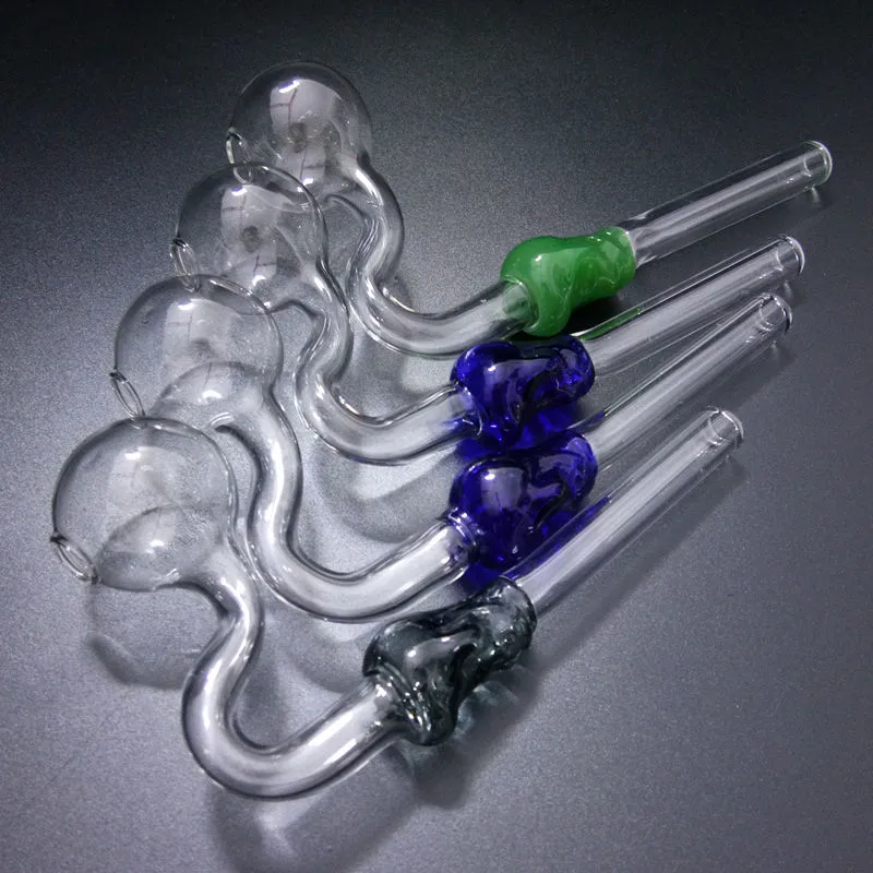 5.5 Inch Glass Skull Oil Burner Smoking Handle Pipes Curved Hand Blown Recycler