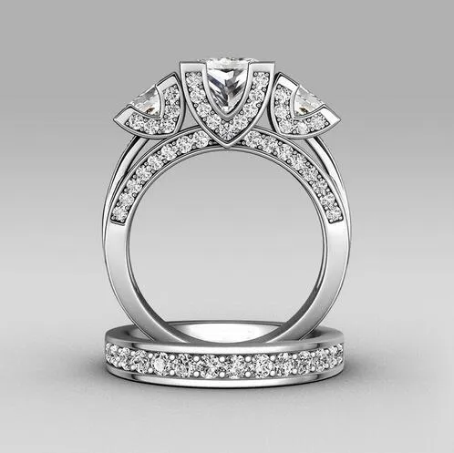 Choucong Princess Cut Trzy-kamień 8ct Stone Diamond 925 Sterling Silver Women Zaręczyny Zestaw Ring Band