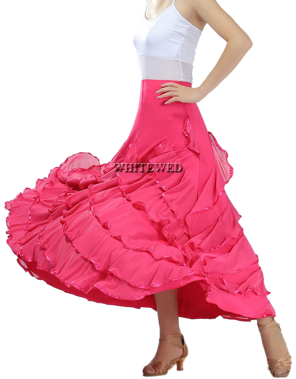 Lycklig dans flamenco folklorico övning dansare kostymer kjolar lång full cirkel knit flamenco balsal latin dans kjol kostym billig