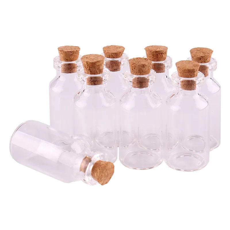100pcs 18 * 40 * 7mm 5ml Mini vetro Wishing Bottles Tiny Jars Fiale con tappi ciondolo Cork artigianato