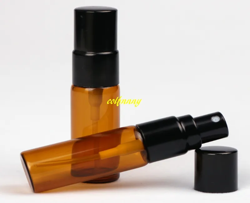 50 adet / grup Ücretsiz Kargo 16 MM DIA 3 ml Amber cam Sprey Parfüm şişesi 5 ml Boş Uçucu yağ Perfum şişe kahverengi sprey şişeleri