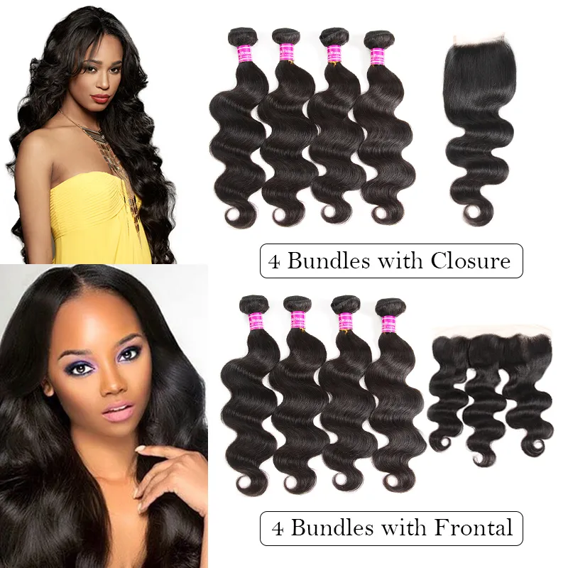 Superior Leverantör Brasiliansk Maiaysisk Virgin Hair Body Wave Human Hair Weave Bundes With Lace Closure Front Ear to Ear Hair Extensions