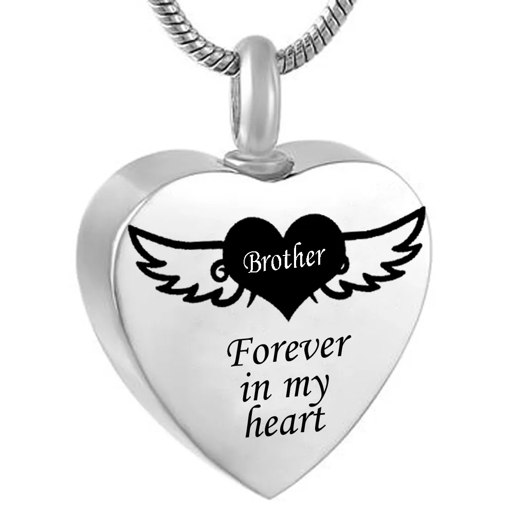 Cremation Jewelry Urn Necklace for Ashes angel wing forever in my heart custom DAD and MOM Keepsake Memorial Pendant