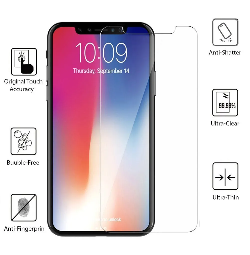 För iPhone 15 14 13 12 11 Pro Max XS Max XR 8 7 Plus Samsung A14 A13 A32 A53 A21 A11 A03S A23 Hemdrat glasskärmskydd 0.33mm 2.5d 9h med papperspaket