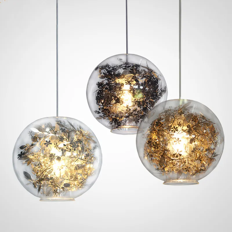 Tangle Globe Led Pendant Light Luster Glass Fish Tank Stål Blomma Ljuskrona Inomhus Hanglamp Lampara Fixtures