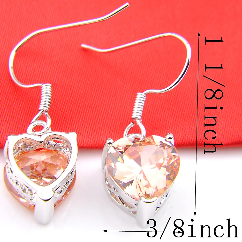 LuckyShine Heart-shaped Engagemets Weddigns Dangle Brincos Jóias de Morganite Gems Mulheres para a prata New 12 Par