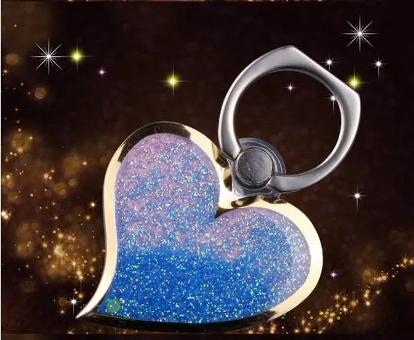 Roterande 360 ​​Liquid Finger Grip Bling Glitter Heart Universal Cell Phone Ring Hook Holder Stativ för iPhone 6 7 8 Samsung Tablet PC