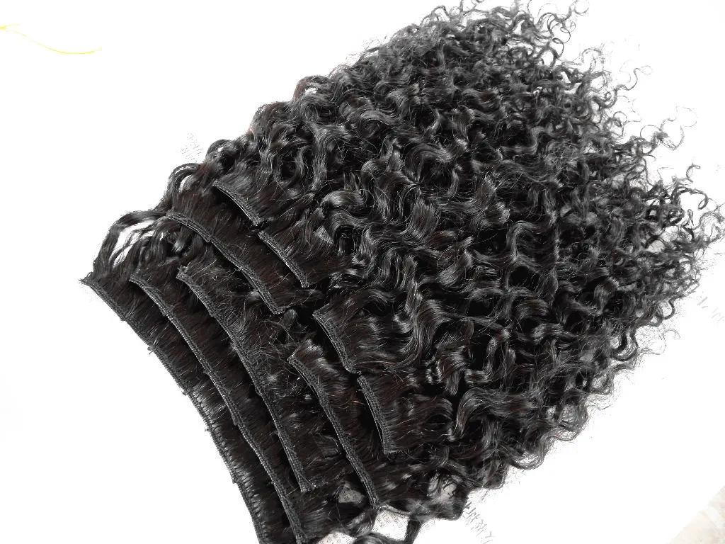 Clip nelle estensioni dei capelli Capelli umani vergini brasiliani ricci brasiliani tessono la trama spessa 120G 2-colore naturale capo completo