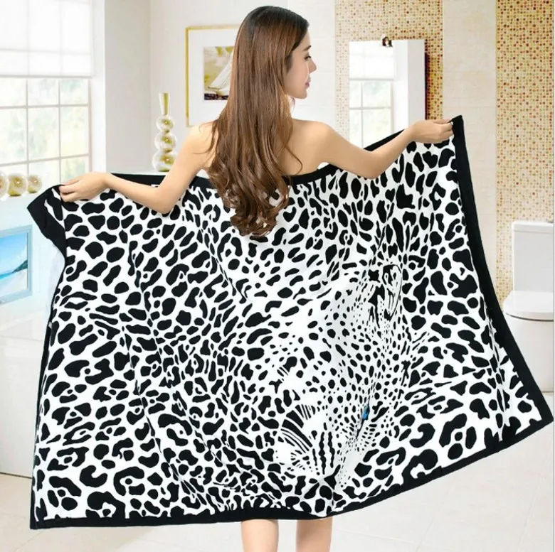 Super-absorbent Leopard Print Terry Bath Towel for Adult Bath Swimming Wrap Blanket Quick Dry Pool Sheet Beach Towel