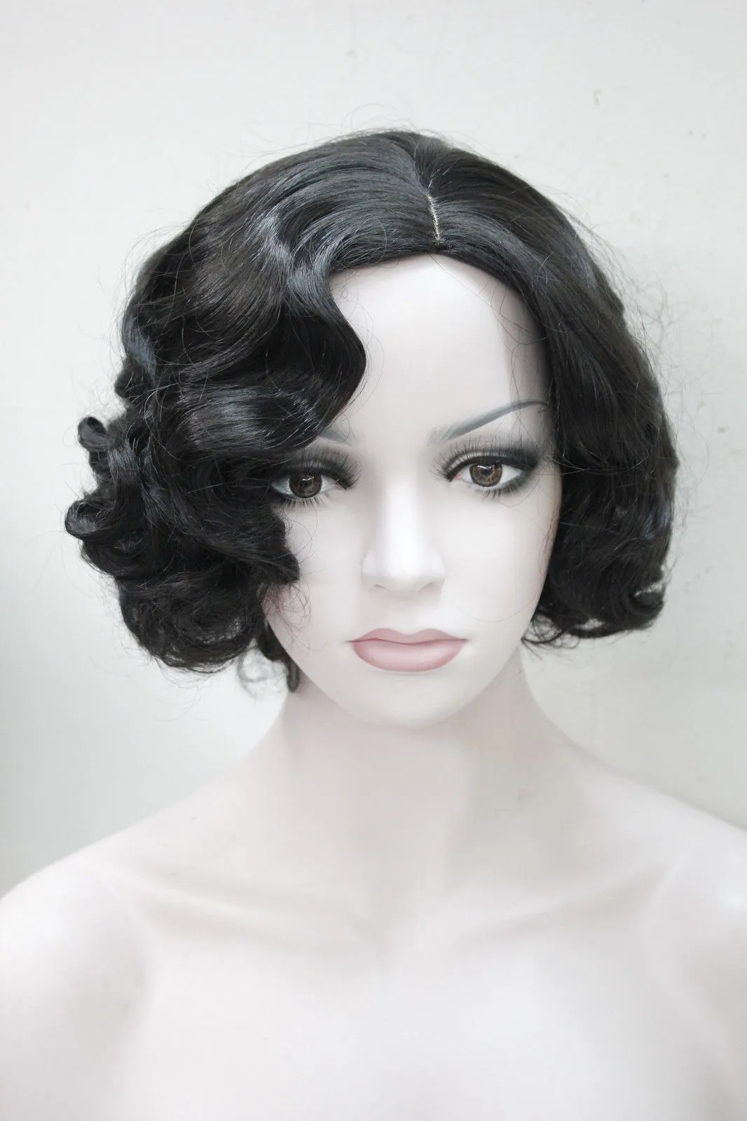 super stunning Finger Wavy Style Short Skin Top Synthetic black Hair Wig