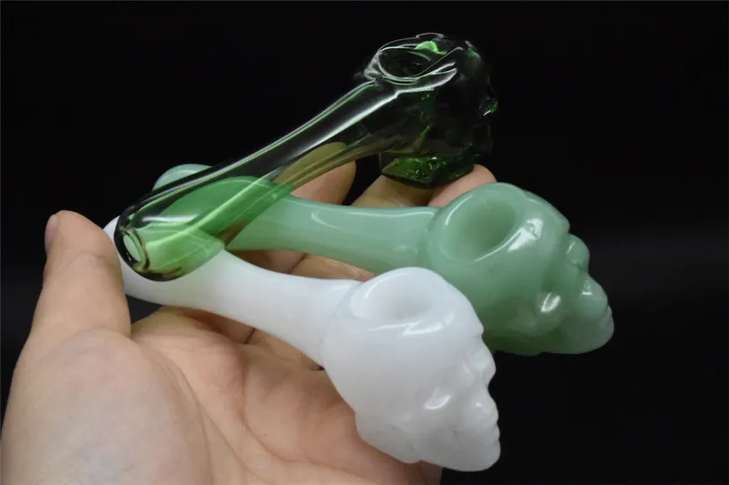 Heavy skull Glass Spoon Pipes glass pipe for smoking Hand Dry Herb pipe 10cm Skull Head oil burner spoon pipe