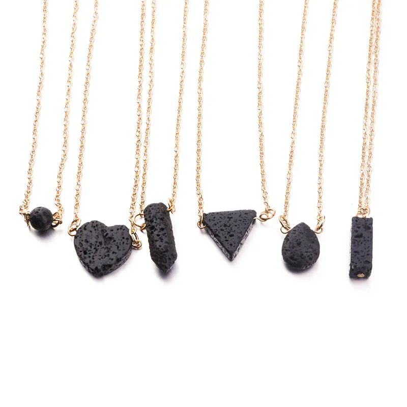 Zilver Vergulde Driehoek Hart Zwart Lava Stone Ketting Aromatherapie Essentiële Olie Parfum Diffuser Ketting voor Vrouwen Sieraden