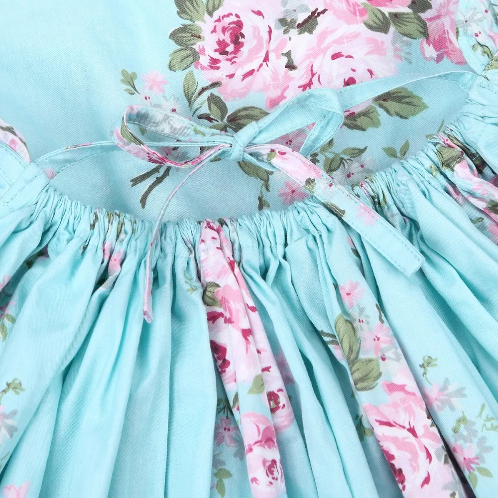 Baby Girls sukienka marka letnia plażowa w stylu kwiecistym drukowaniem sukienki bez pleców dla dziewcząt vintage maluch dziewczyna odzież lovel5958809