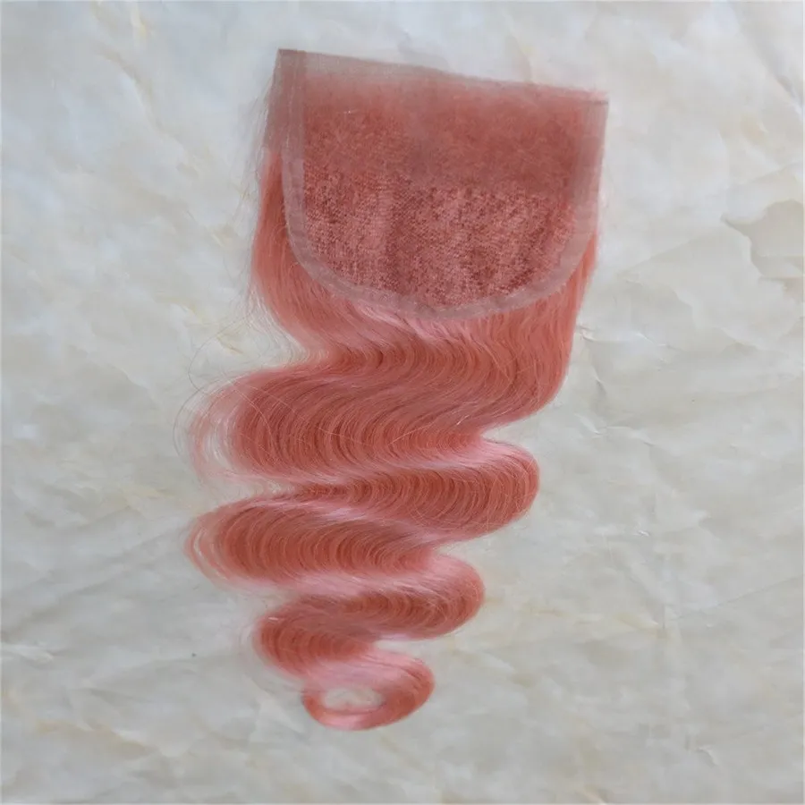 Brasiliansk kroppsvåg jungfru mänskliga hårbuntar med spetsstängning baby rosa färg obearbetade remy hårvävförlängningar rosguld T4236990