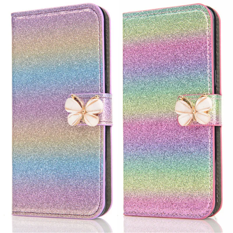 Custodie in pelle con glitter Bling Custodia con supporto per carta di credito Cover per iPhone X XS Max XR 8 7 6 6S Plus 5 Sumsung Note8 S8 Plus S7 S6