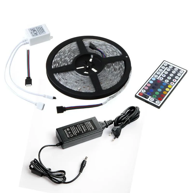 RGB LED Strip Light Taśma Elastyczna Dioda Ribbon SMD 5050 RGB 24kkey 44key Power Zdalne Wodoodporne oświetlenie 5m