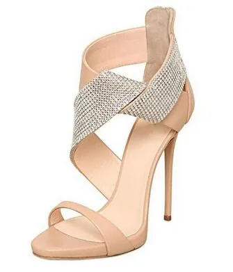 Sexy Crystal Cross Strap High Heel Sandals Kobiety Wycięte Peep Toe Powrót Zamek Sukienka Buty Cienkie Obcasy Sandały 2018 Bezpłatny statek