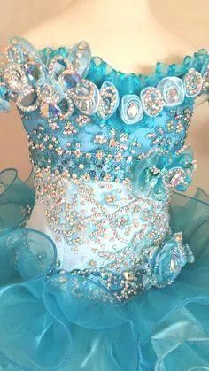 Lovely Organza V Neck Mini Glitz Girls' Pageant Dresses Beaded Rhinestones Piping Cupcake Hunter White Little Flower Girl Dre267J