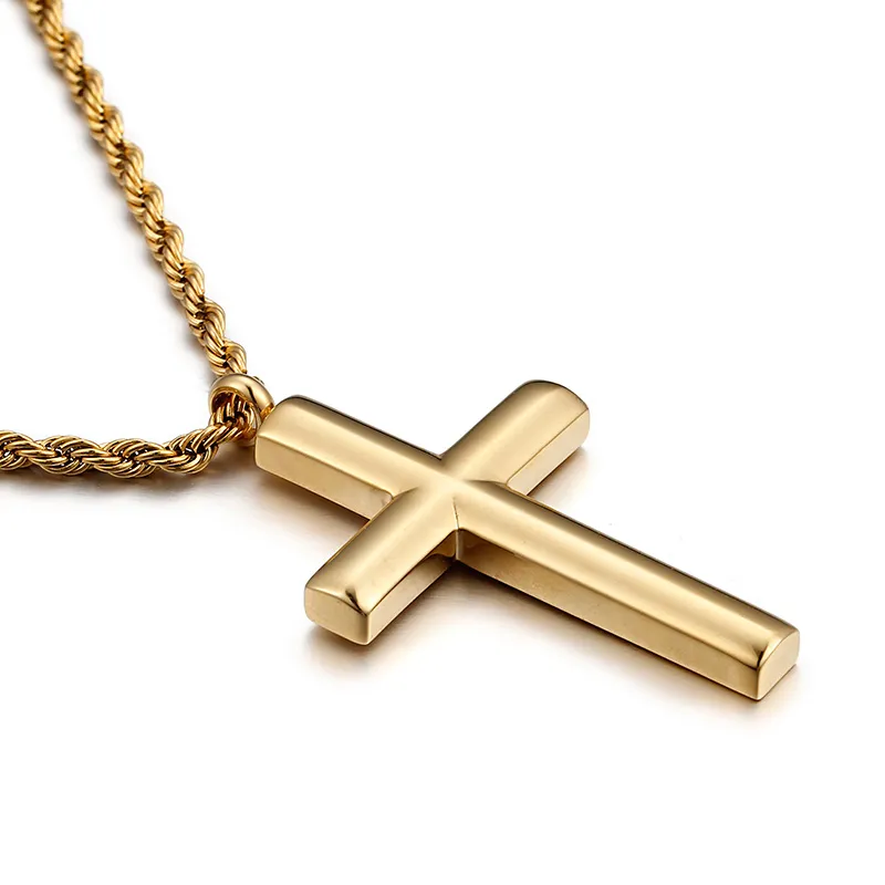 Крест ожерелье для мужчин Новая мода высокой полированной нержавеющей стали Золото цвета крест ожерелье мужские дешевые ювелирные изделия