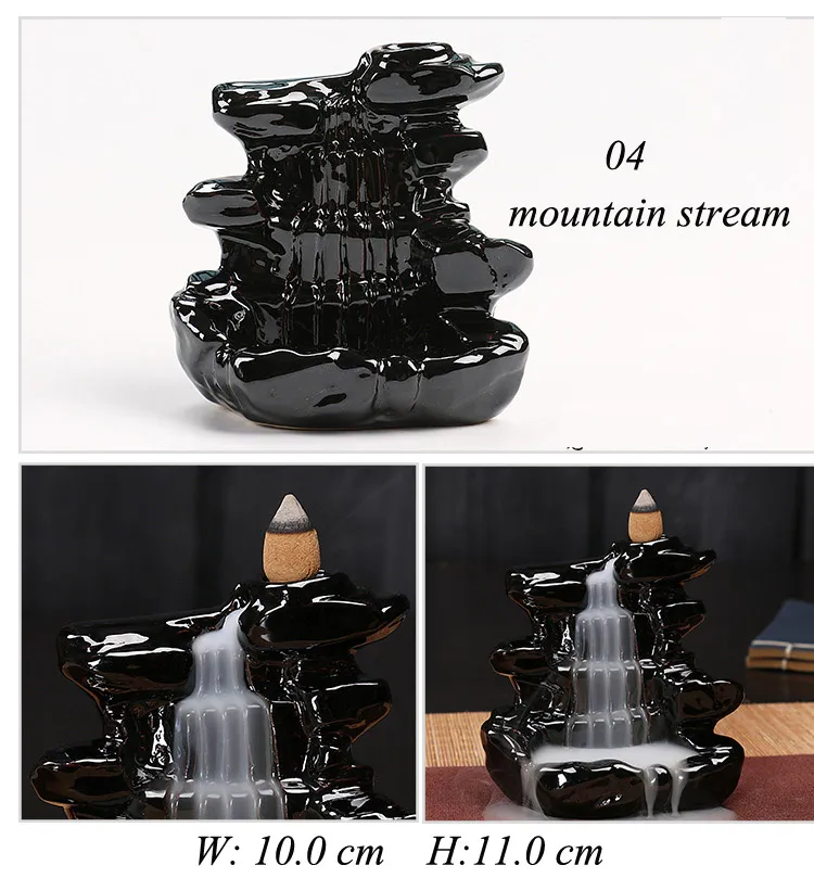 Dingsheng rök backflow rökelse brännare arom keramiska hantverk svart glasyr ornament cone tower lukt censer zen rum stickhållare