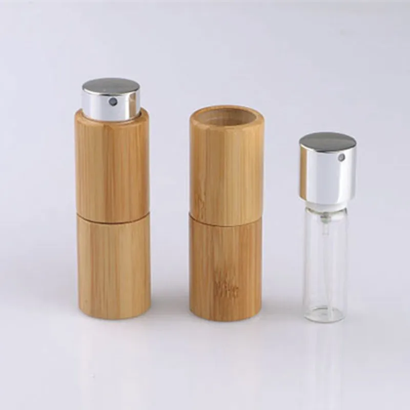 10 ml lege bamboe parfumfles, diy bamboo glazen geur spuitfles, draagbare parfum tube snelle verzending F417
