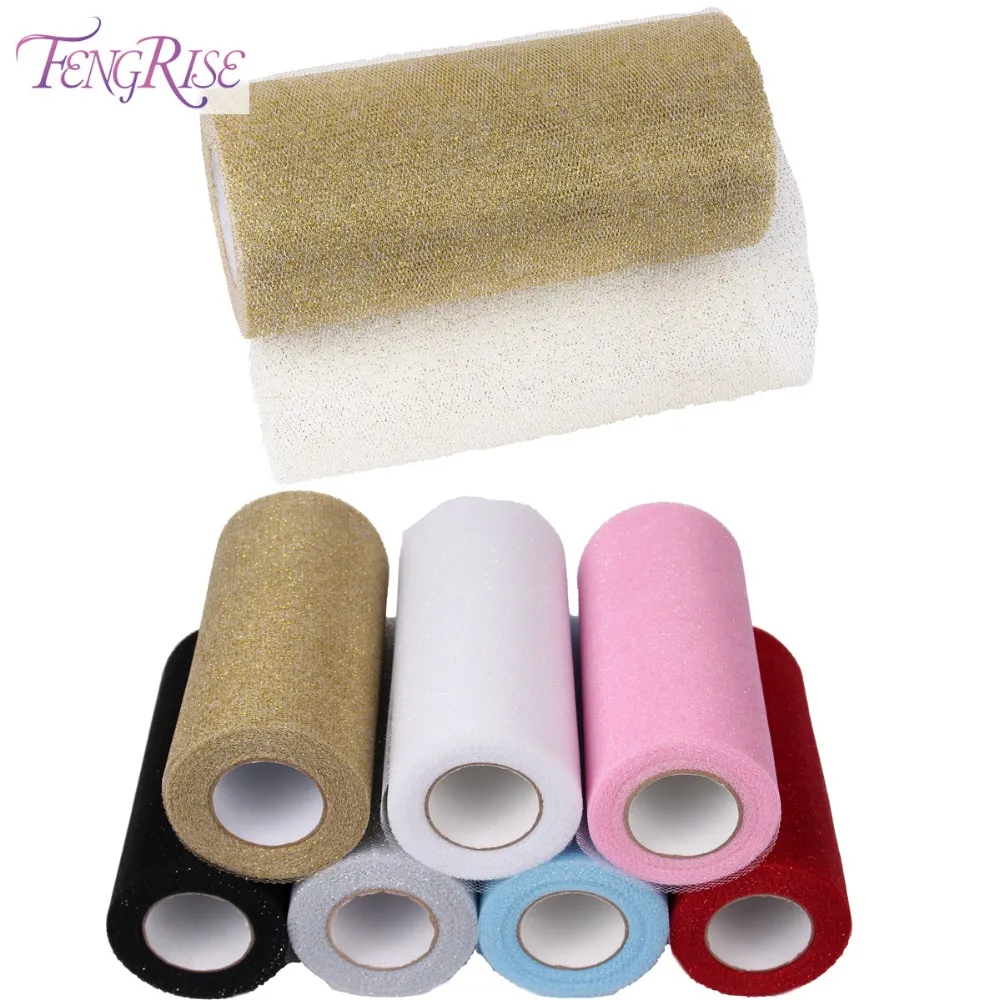 Fengris 15cm 25 meter Glitter Skimrande Tulle Roll DIY Lace Fabric Rolls Kids Tutu Kjol Klädsel Sticka Mesh Sewing Tillbehör