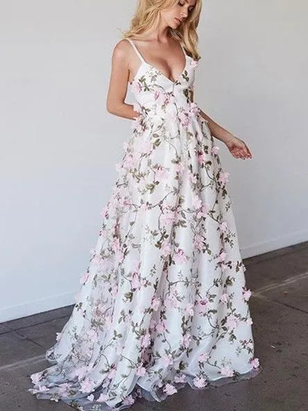 Beautiful Floral Printed Prom Dresses Long Spaghetti Straps Lace Long Evening Dress Real Photo Beach Summer Floor Length Gowns