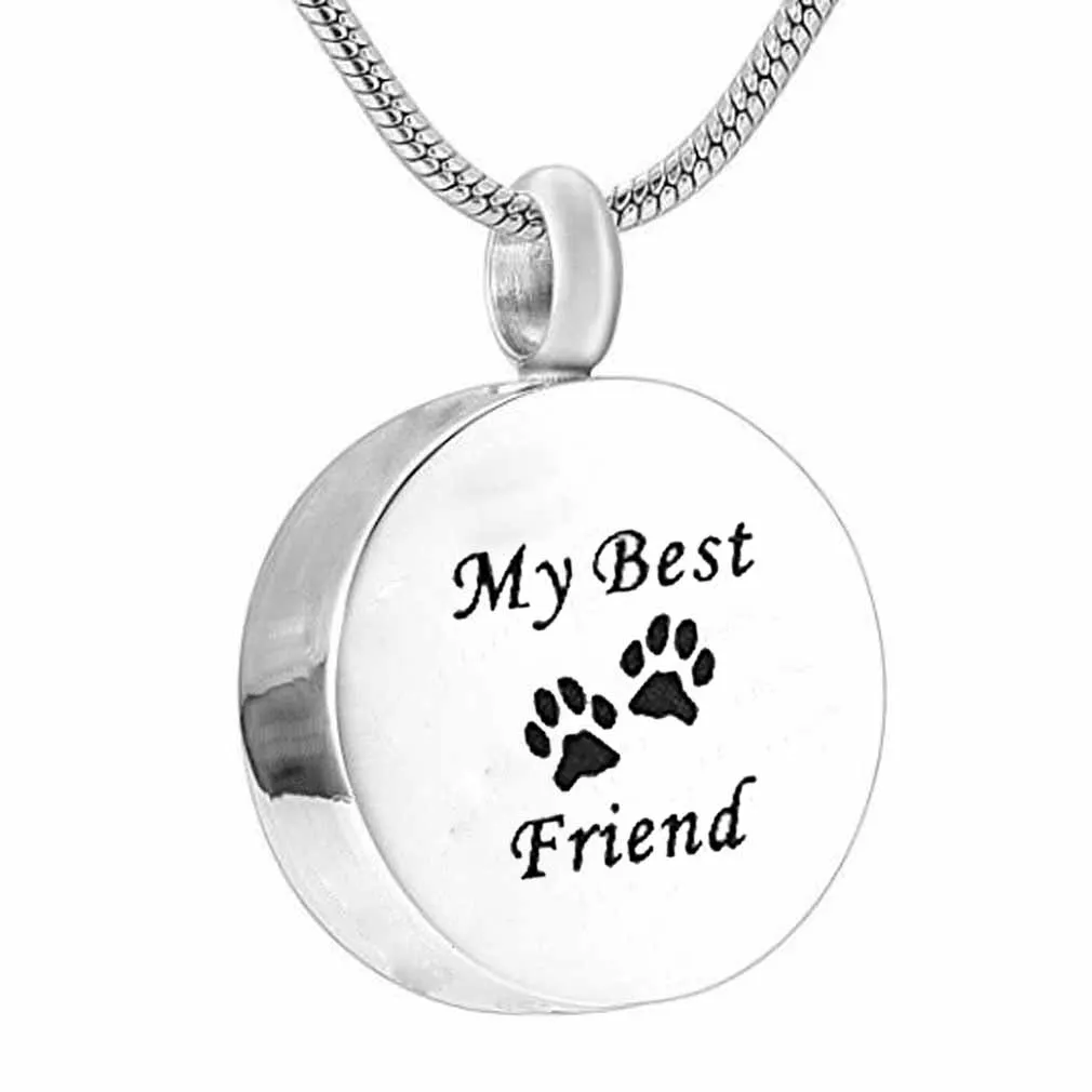 Gioielli di cremazione Round My Miglior amico Paw Stampa Ashes Pendant Memorial Urn Collana