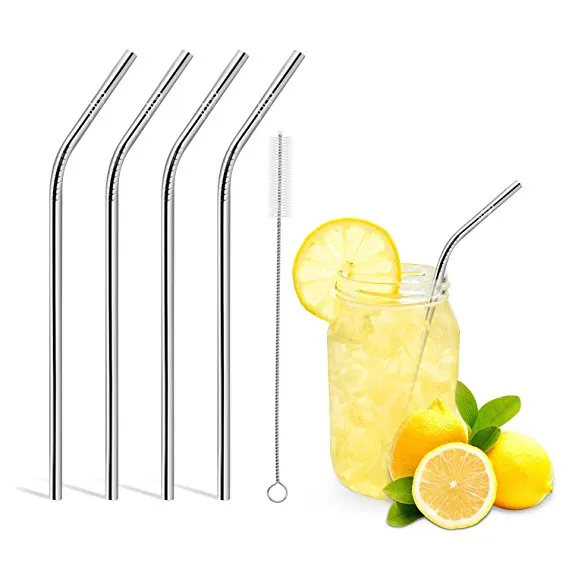 Reusable Stainless Steel Straws straight and bend FDA-Approved three size cleaning brush drinking straw bar tool