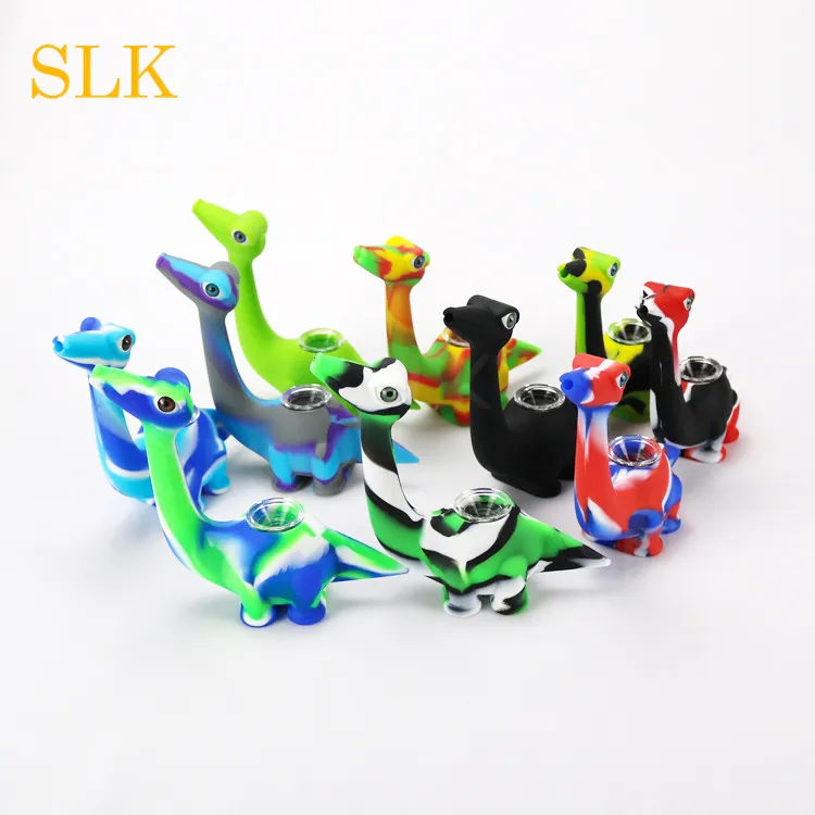 Tubo di dinosauro di nuovo design con adattatore per ciotola di vetro per tubi di fumo in silicone per erbe secche bong pieghevole 420 tubi freddi