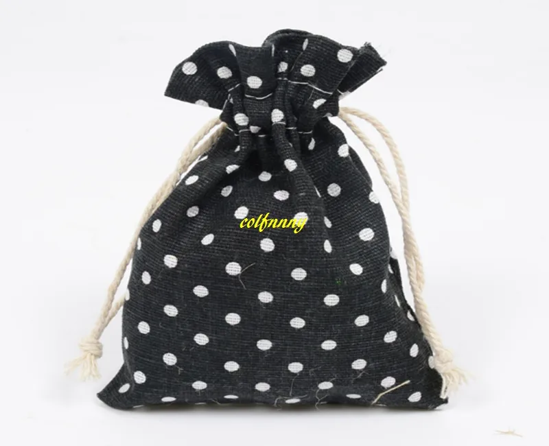 1000ピー/ロットFACT 10 * 14センチPolkaドット巾着黄麻布の綿菓子袋包装袋の結婚式の好意袋のジュエリーギフトバッグ