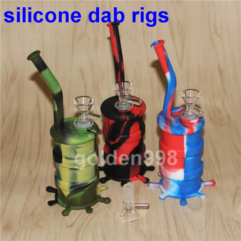Whole Mini Silicone Rigs Dab Jar Bongs Jar Water pipe Silicon Oil Drum Rigs silicone water pipes silicone bubbler bong8104277