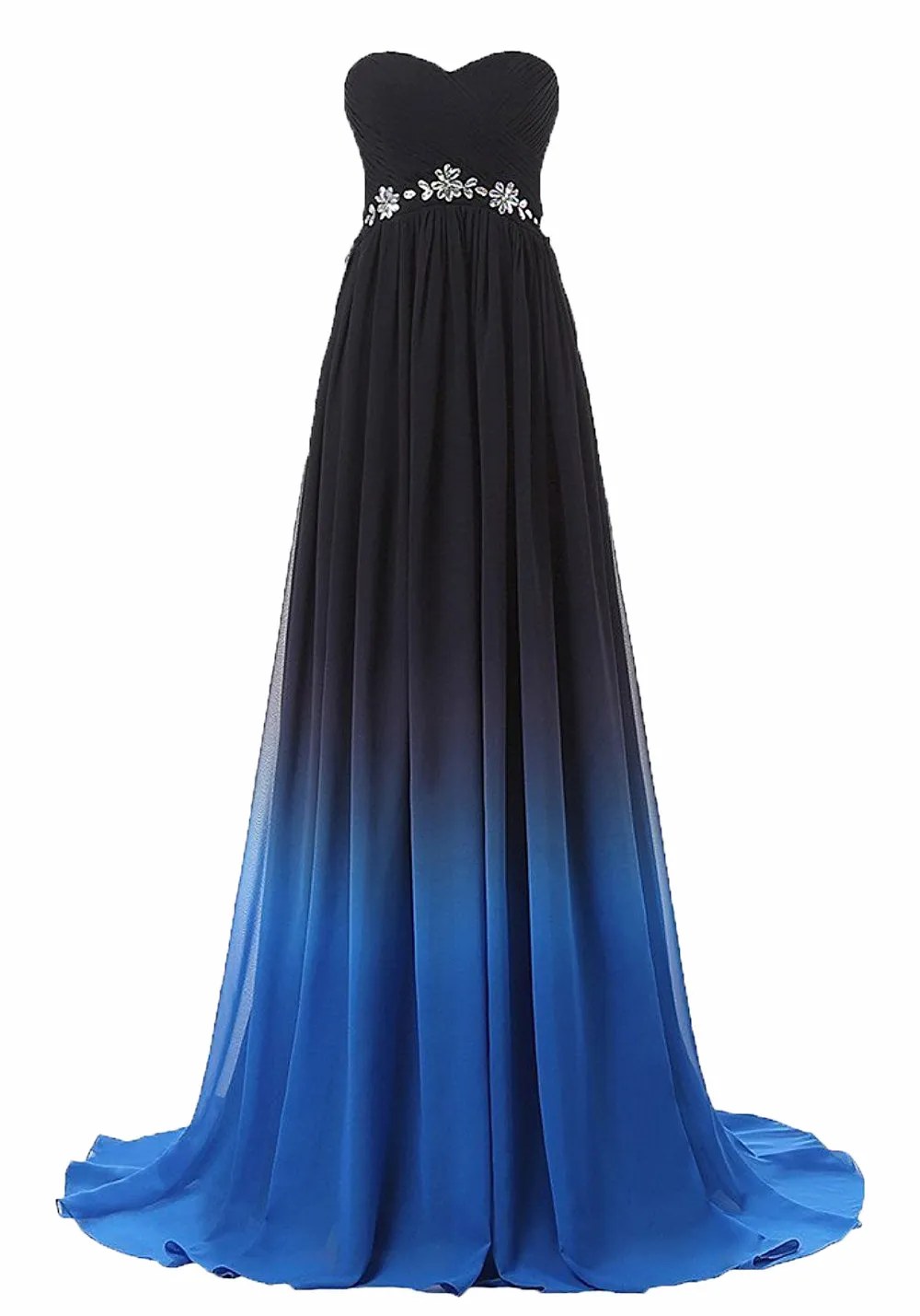 2018 Vestidos de Baile de Chiffon Sexy Sweetheart Evasê Gradiente Vermelho Azul com miçangas Chiffon comprimento até o chão Plus Size Vestido de festa formal à noite