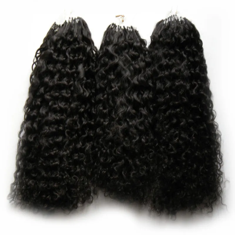 Afro Kinky Curly Hair Micro Loop Human Hair Extensions 300G 1GS 300S Naturalne mikro łącze przedłużki włosów Human1008162
