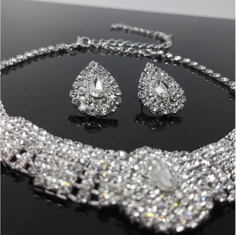 amandabridal cheap silver crystal diamond bridal jewelry sets earrings with necklace for wedding accessories3448852