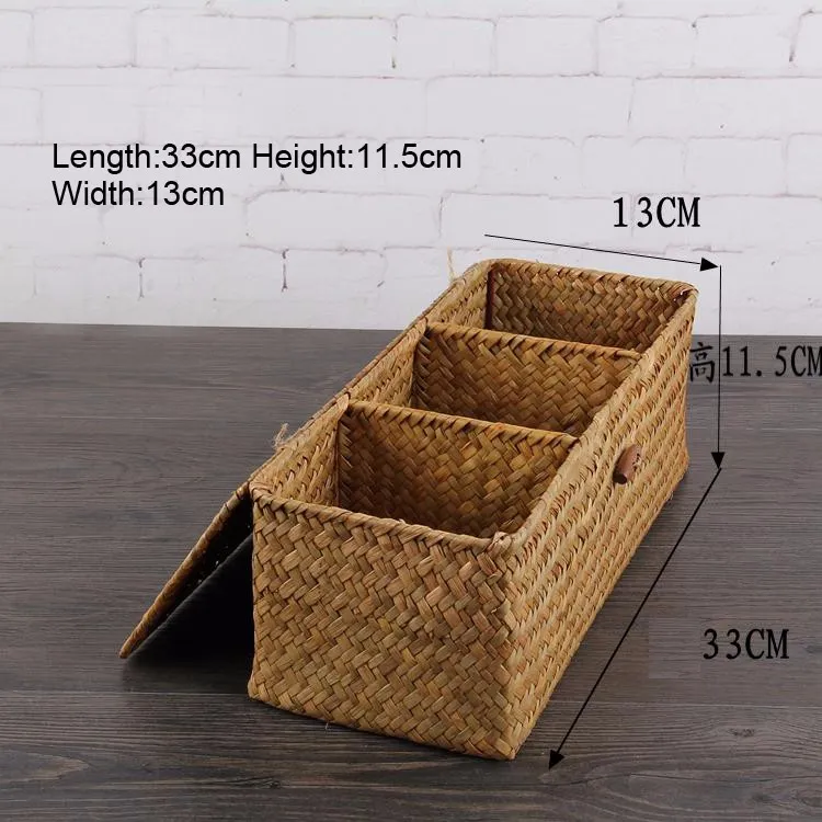 Wicker Storage Baskets Hand Woven Rectangle Tea Bags Storage Box Chest Wooden Organizer Compartments Display Multi-purpos box