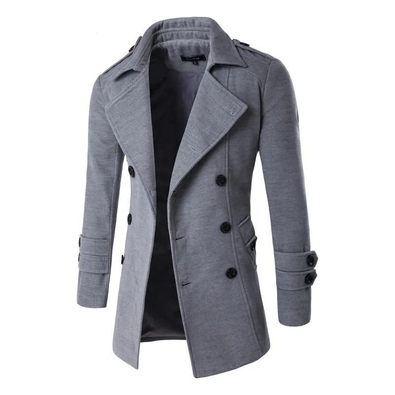 2018 New Men's Primavera Outono Homens Slim Fit Centis Para Homem Blendas De Lã Dupla Breasted Trench Coat