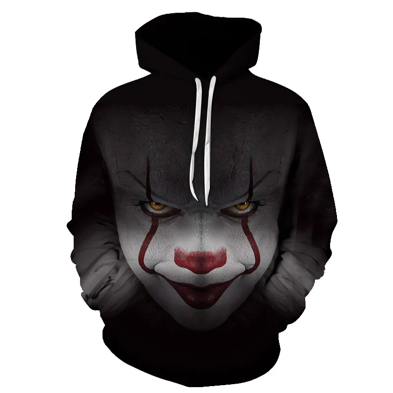 2018 Fashion New Horror Movie Clown Hoodie 3D Skull Sweatshirt Plus Sportkläder Tracksuit Män Kvinnor Unisex Pullover Storlek S-6XL