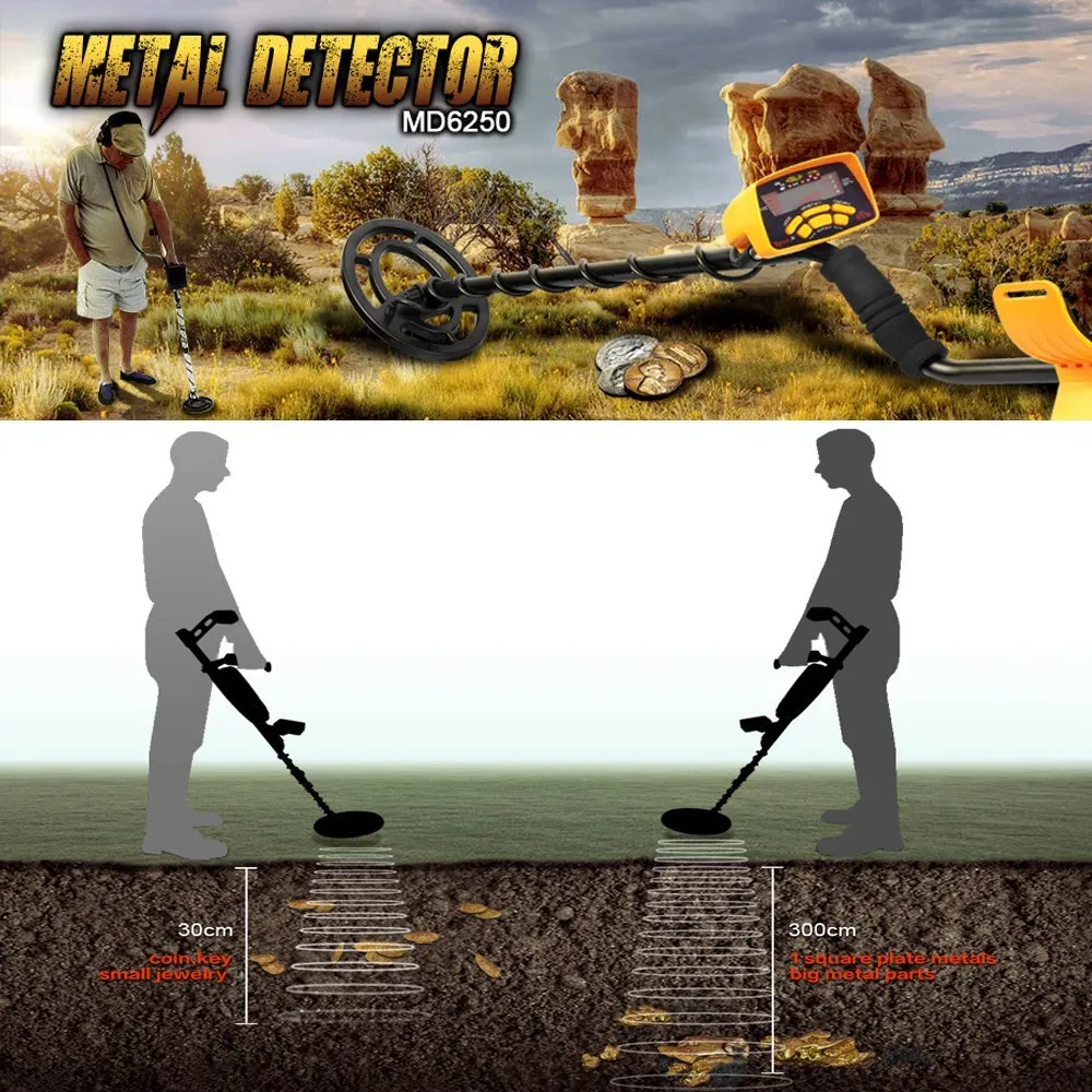 Professionell MD6250 Underground Metal Detector Högpresterande skattejägare Alla Metal Gold Digger Mynt Pinpointer Detecting