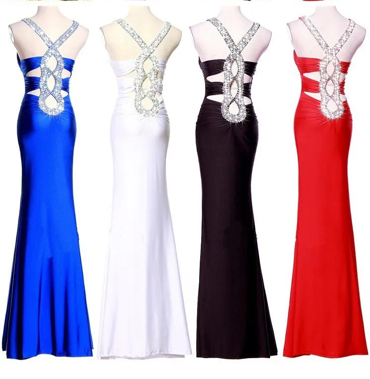 Fashion Red Black Blue Mermaid Prom Dresses a buon mercato 2020 paillettes in rilievo incrociate incrociate abiti da sera lunghi abiti da festa sexy USA UK