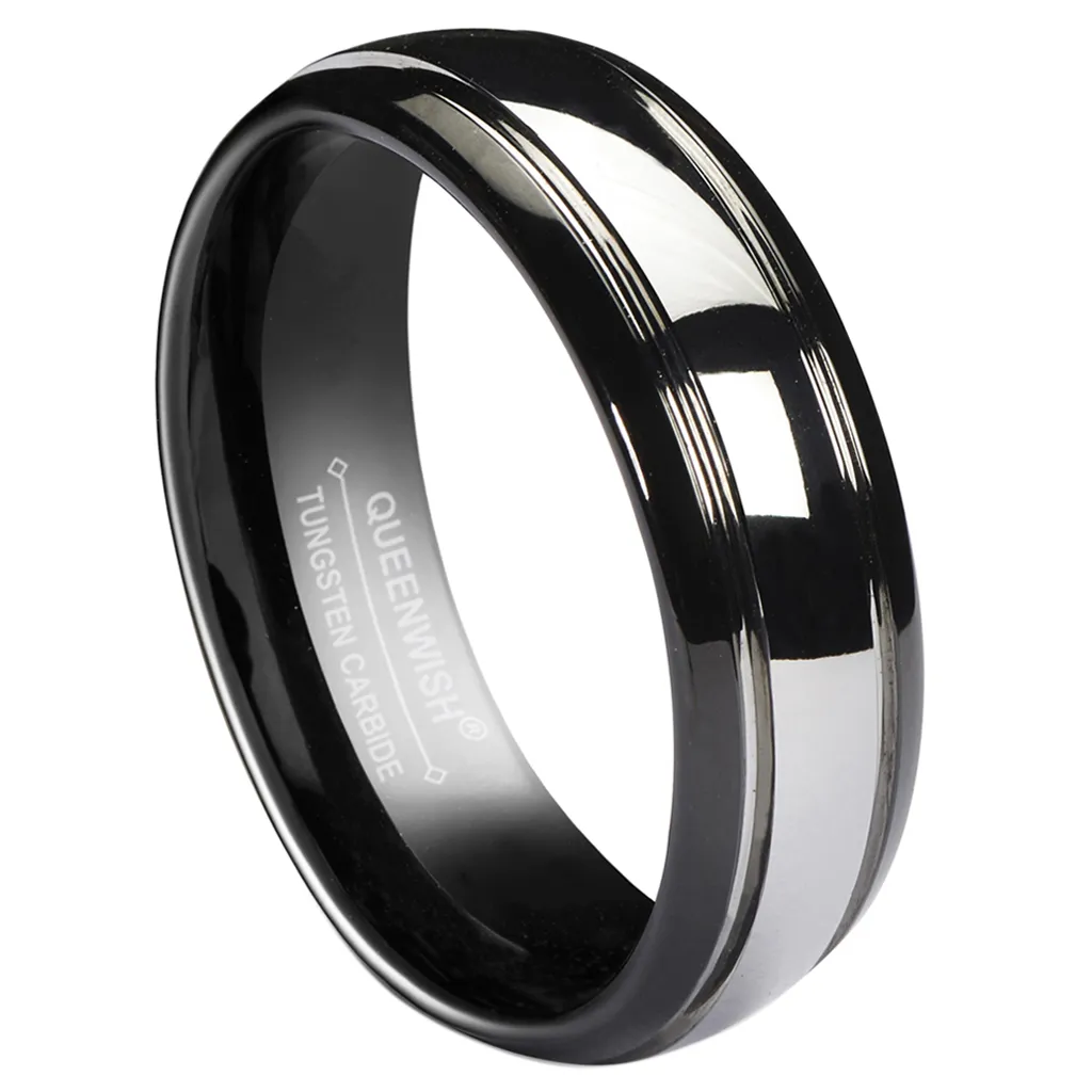 Tungsten carboneto anéis homens 6mm abóbada prata prata bandas com alta polida aparecer casal anéis jóias